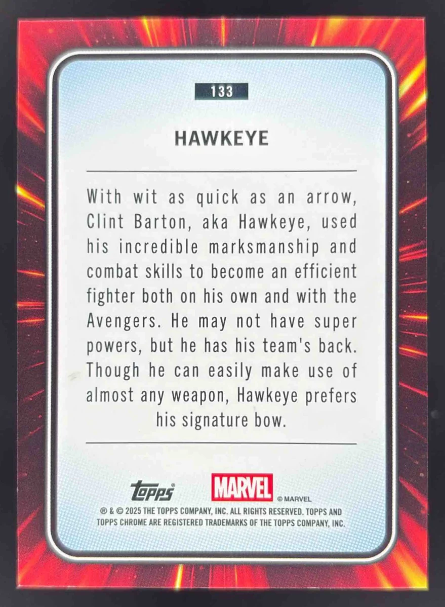 2025 Topps Chrome Marvel Gold Wave Refractor #133 Hawkeye /50 - Image 2
