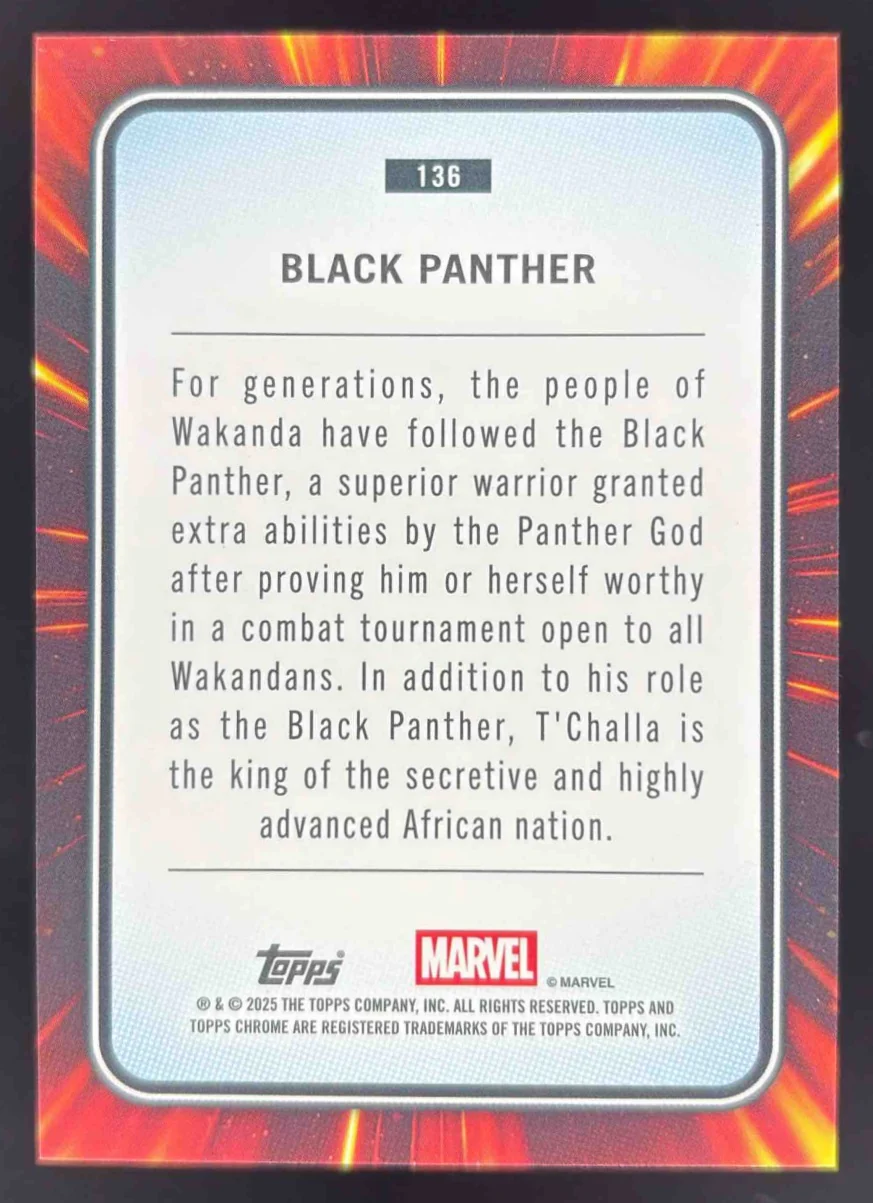 2025 Topps Chrome Marvel Yellow Lava Refractor #136 Black Panther - Image 2