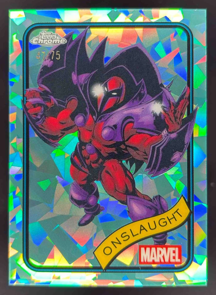 2025 Topps Chrome Marvel Sapphire Aqua Sapphire Refractor #68 Onslaught /75