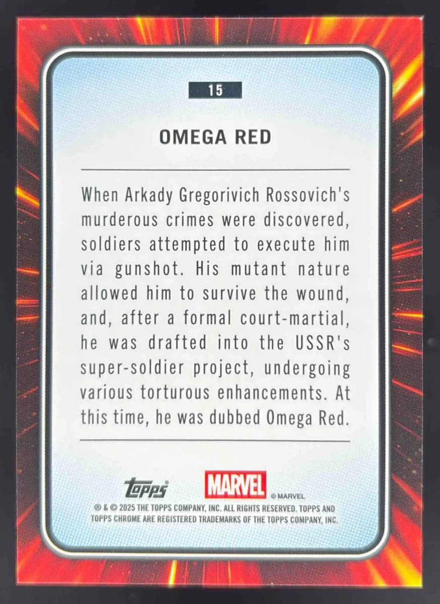 2025 Topps Chrome Marvel Yellow Lava Refractor #15 Omega Red - Image 2