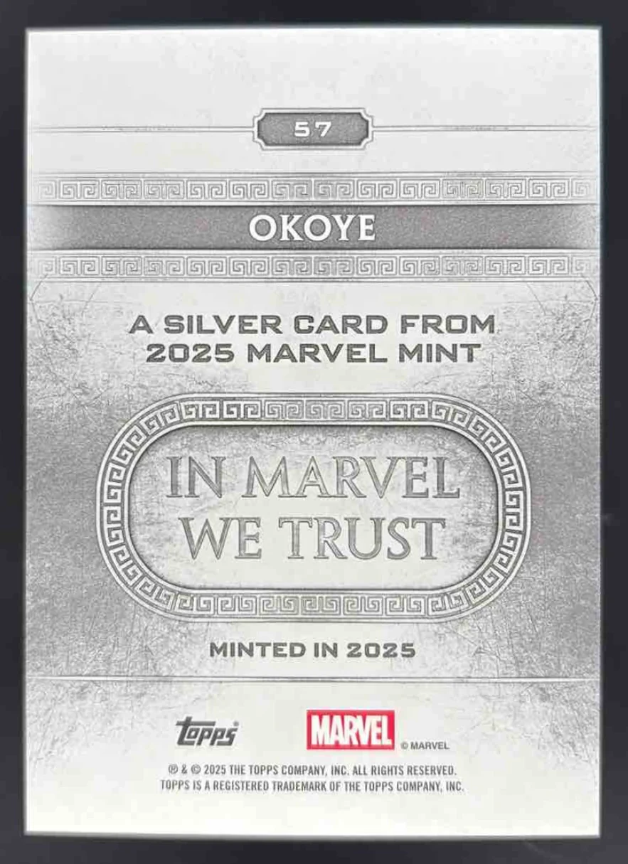 2025 Topps Mint Marvel Orange Foil #57 Okoye Silver /25 - Image 2