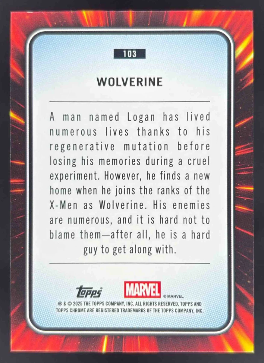 2025 Topps Chrome Marvel Blue Refractor #103 Wolverine /299 - Image 2