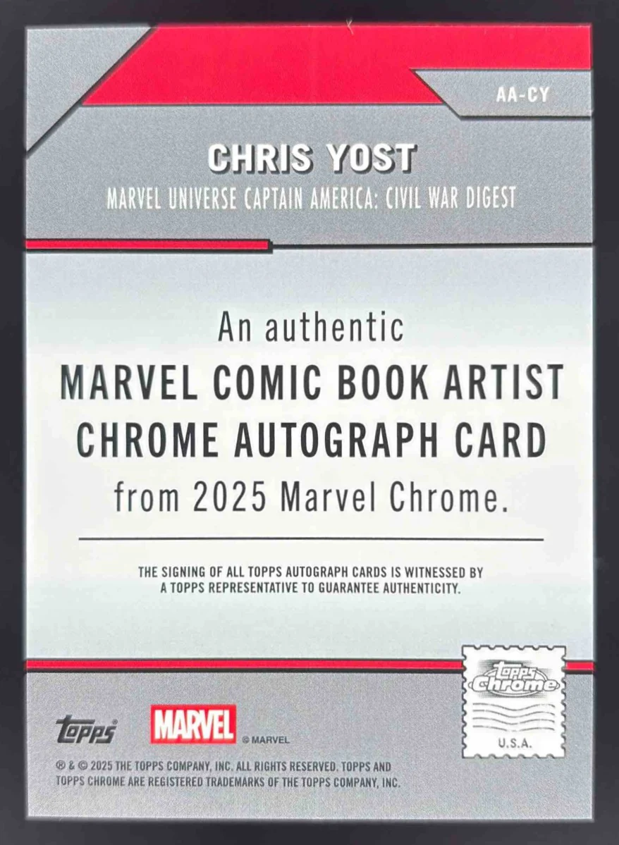 2025 Topps Chrome Marvel Sapphire Comic Book Artist & Writer Chris Yost Auto - Image 2