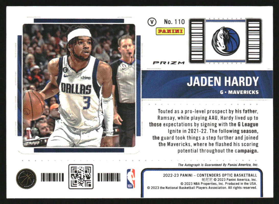 2022-23 Panini Contenders Optic Variations #110 Jaden Hardy RC Auto - Image 2