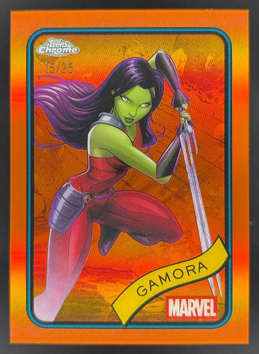 2025 Topps Chrome Marvel Orange Refractor #140 Gamora /25