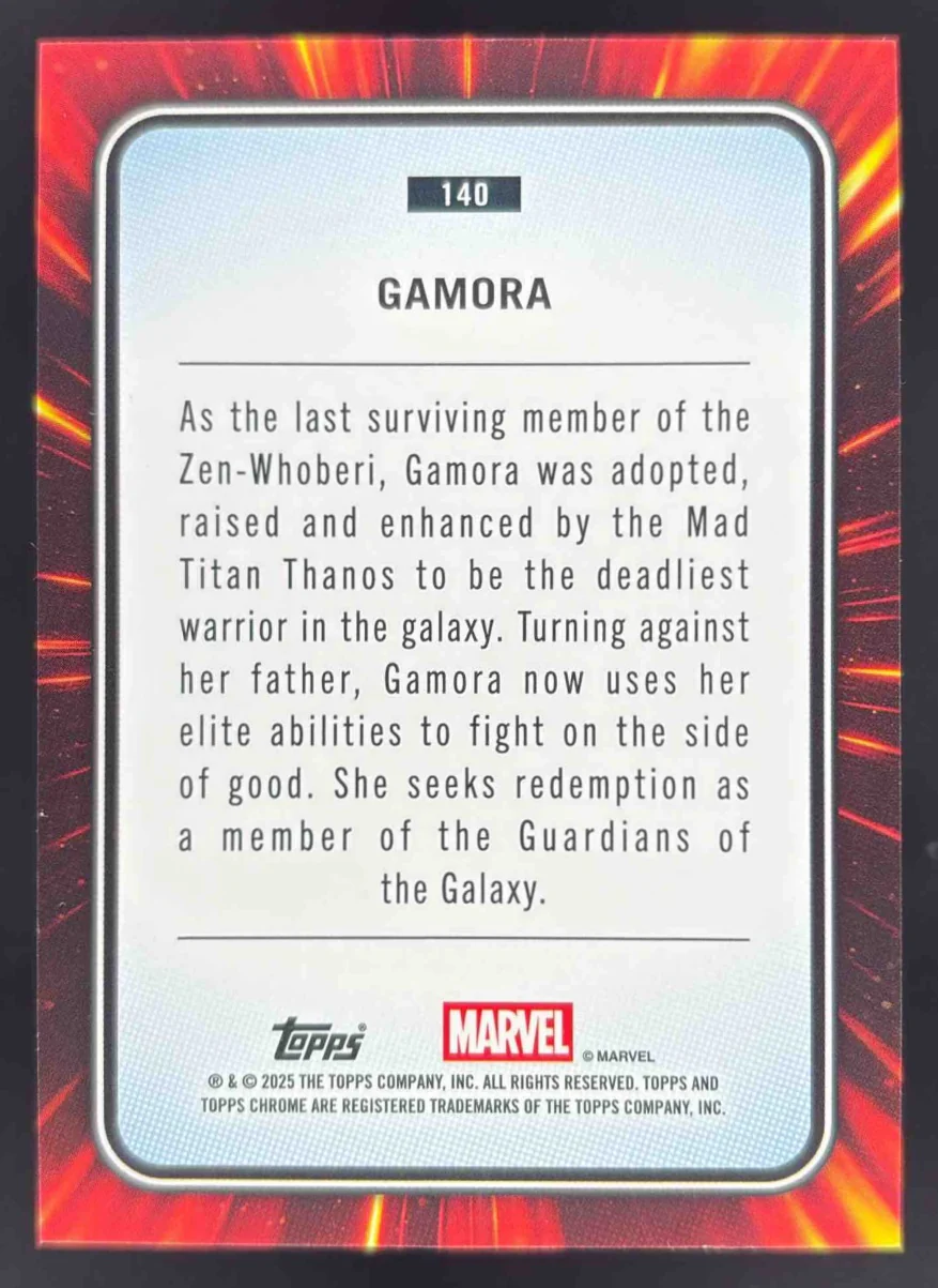 2025 Topps Chrome Marvel Orange Refractor #140 Gamora /25 - Image 2
