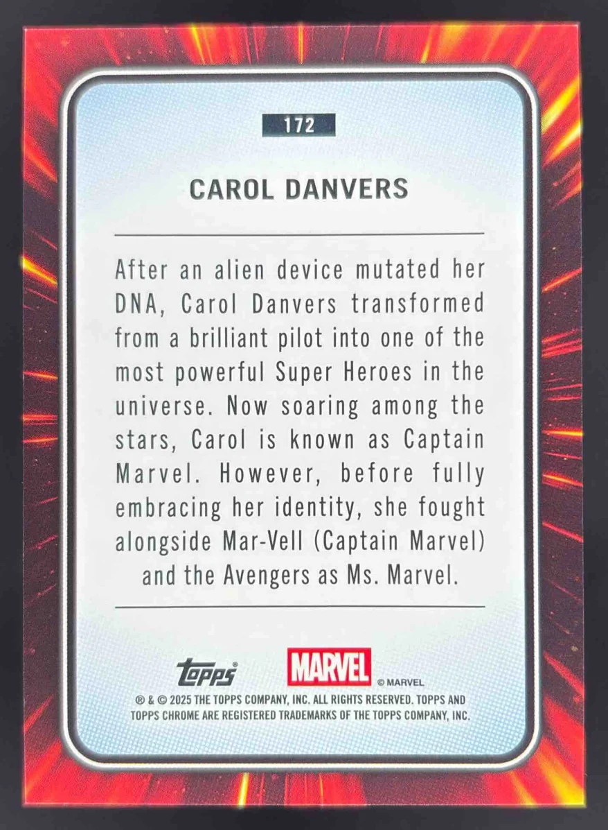 2025 Topps Chrome Marvel Gold Wave Refractor #172 Carol Danvers /50 - Image 2