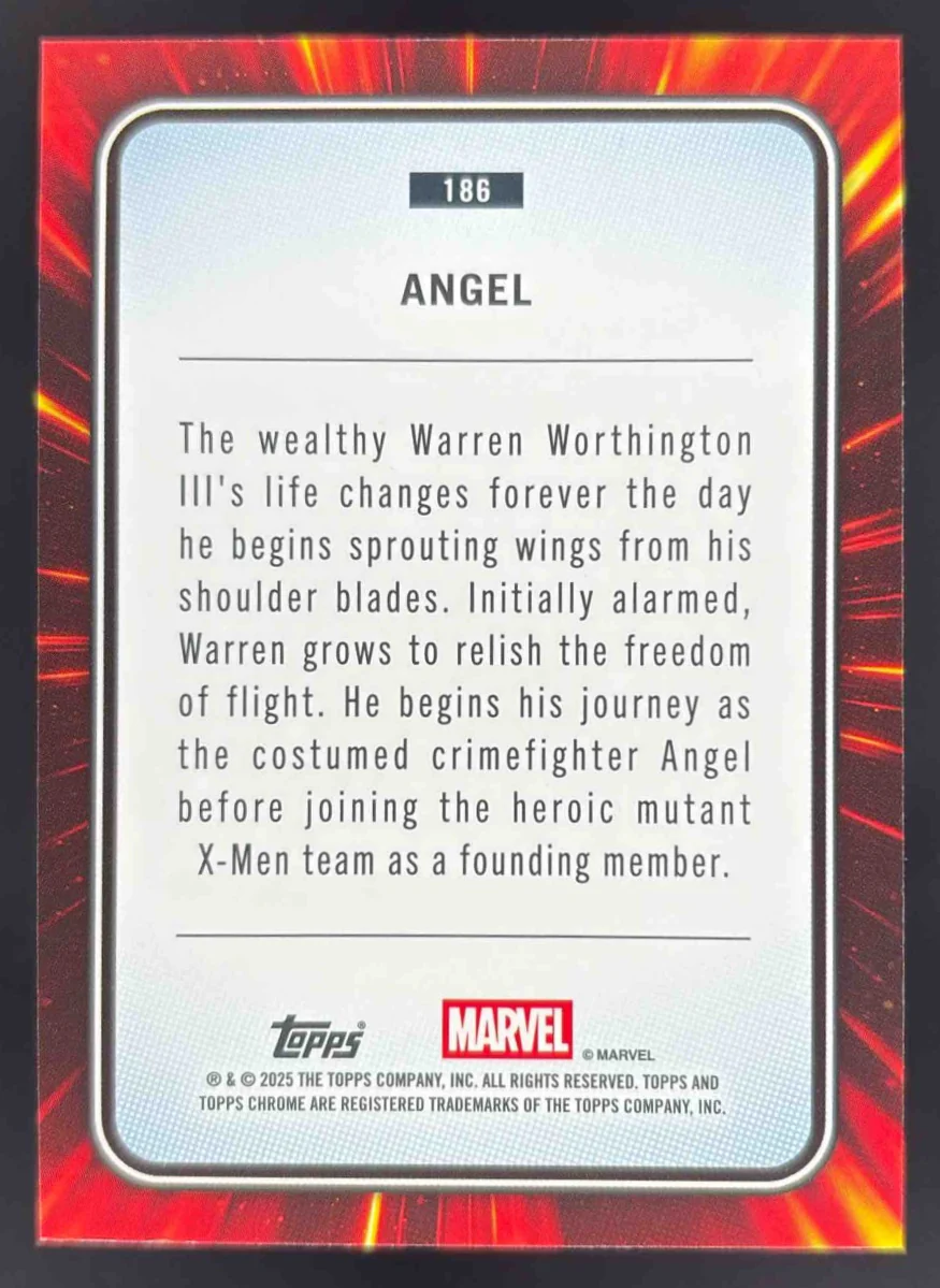 2025 Topps Chrome Marvel Sapphire Orange Sapphire Refractor #186 Angel /25 - Image 2