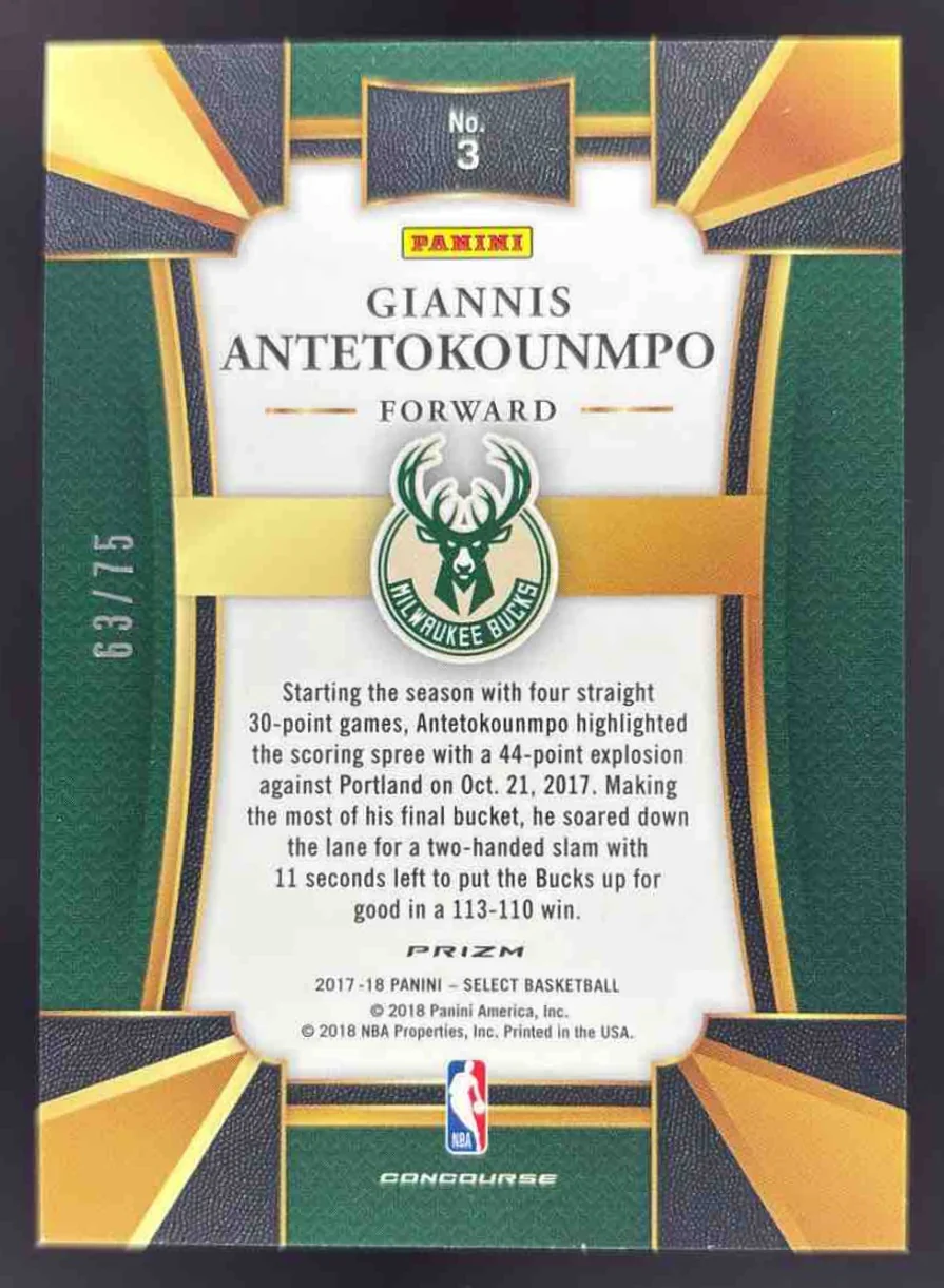 2017-18 Panini Select Orange Prizms #3 Giannis Antetokounmpo Concourse /75 - Image 2
