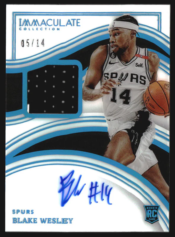 2022 Immaculate Collection Rookie Patch Auto Jersey Number Blake Wesley RC /14
