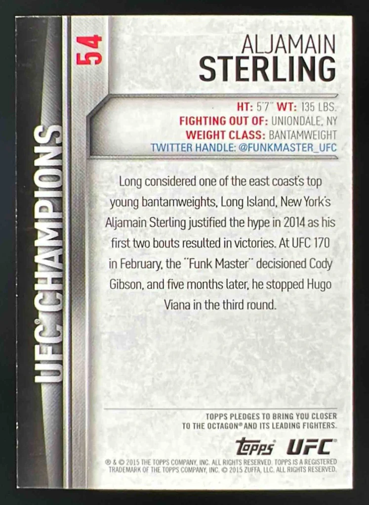2015 Topps UFC Champions Blue #54 Aljamain Sterling /88 - Image 2