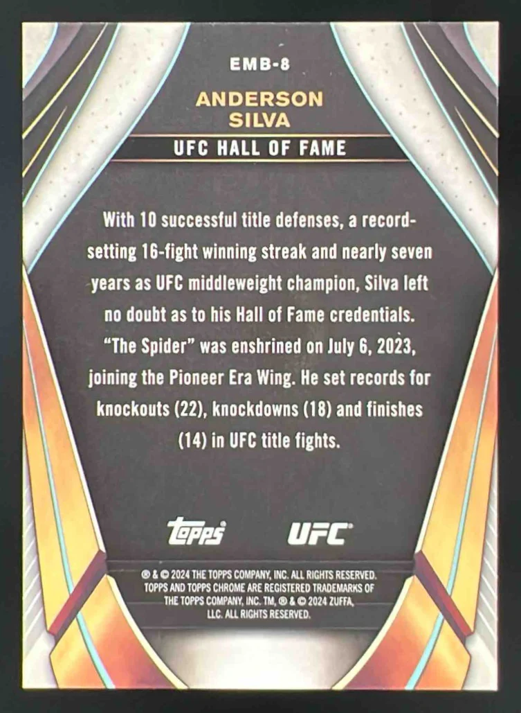 2024 Topps Chrome UFC Embedded Gold Refractor #EMB-8 Anderson Silva /50 - Image 2