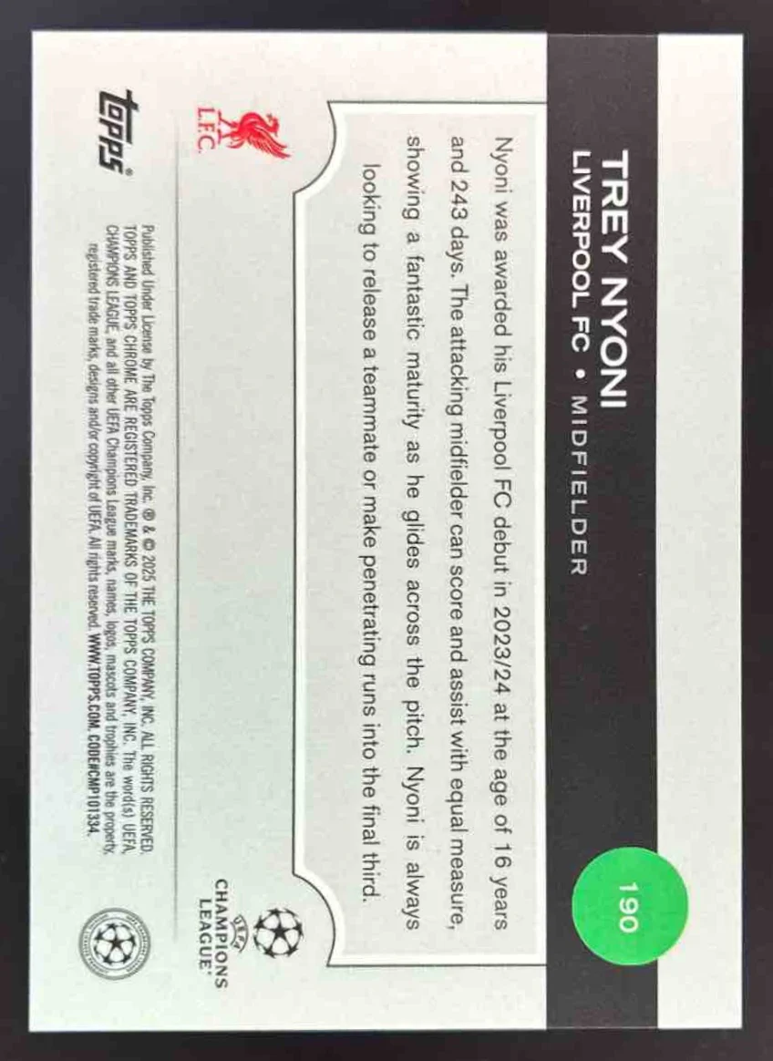 2024-25 Topps Chrome Club Competitions Hero Variation Refractor #190 Trey Nyoni - Image 2