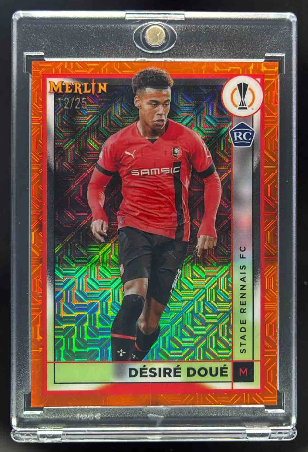 2022 Topps Merlin Chrome Orange Mojo Refractor #133 Desire Doue RC /25