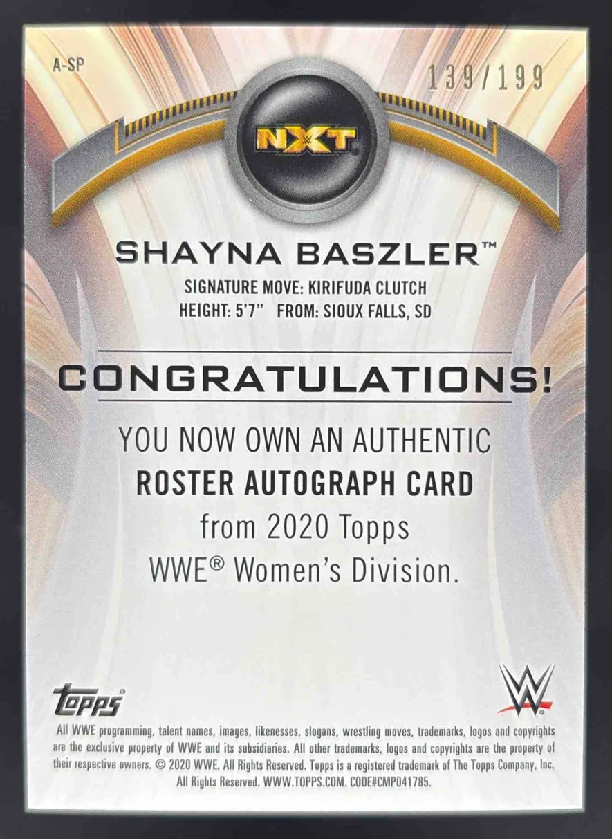 2020 Topps WWE Women's Division Roster Autographs #A-SP Shayna Baszler Auto /199 - Image 2