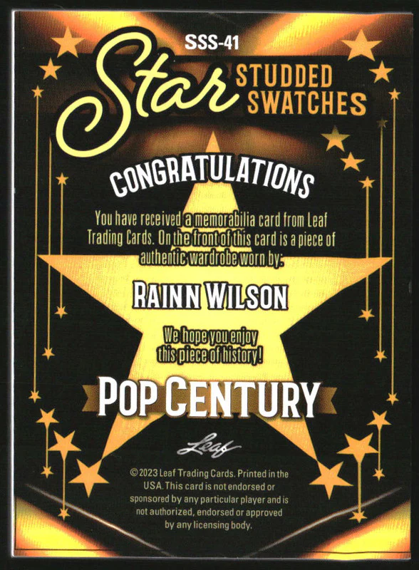 2023 Leaf Pop Century Metal Star Studded Swatches Silver #SSS41 Rainn Wilson /40 - Image 2