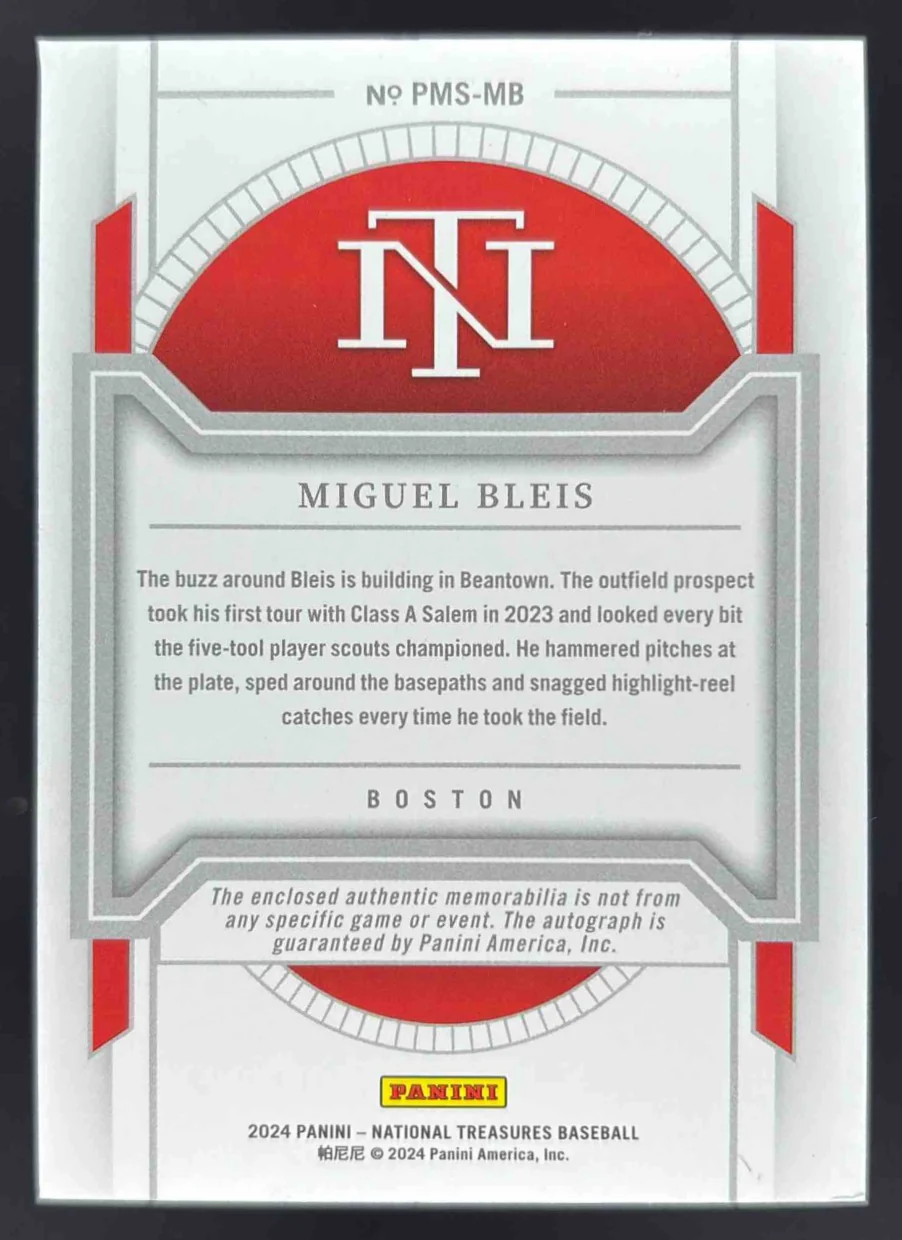 2024 National Treasures Prospect Material Holo Silver Miguel Bleis Auto /25 - Image 2