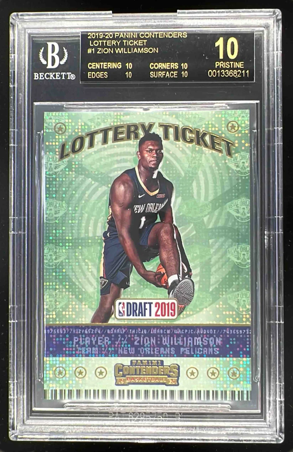 2019 Panini Contenders Lottery Ticket #1 Zion Williamson RC BGS 10 Black Label