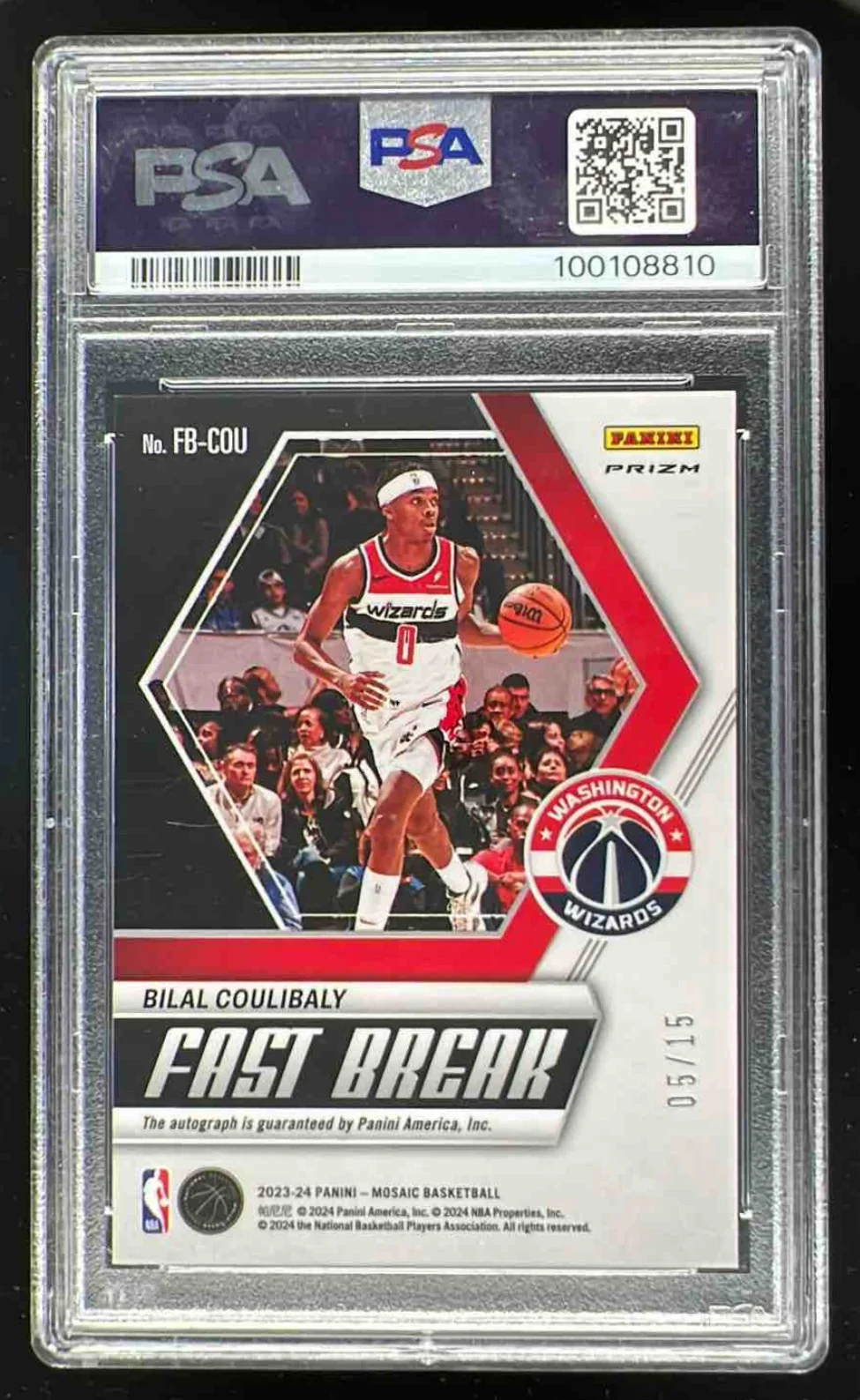 2023-24 Panini Mosaic Fast Break Pink #FB-COU Bilal Coulibaly RC Auto /15 PSA 10 - Image 2