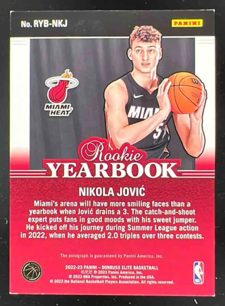2022 Donruss Elite Rookie Yearbook Blue #RYB-NKJ Nikola Jovic RC Auto /25 - Image 2