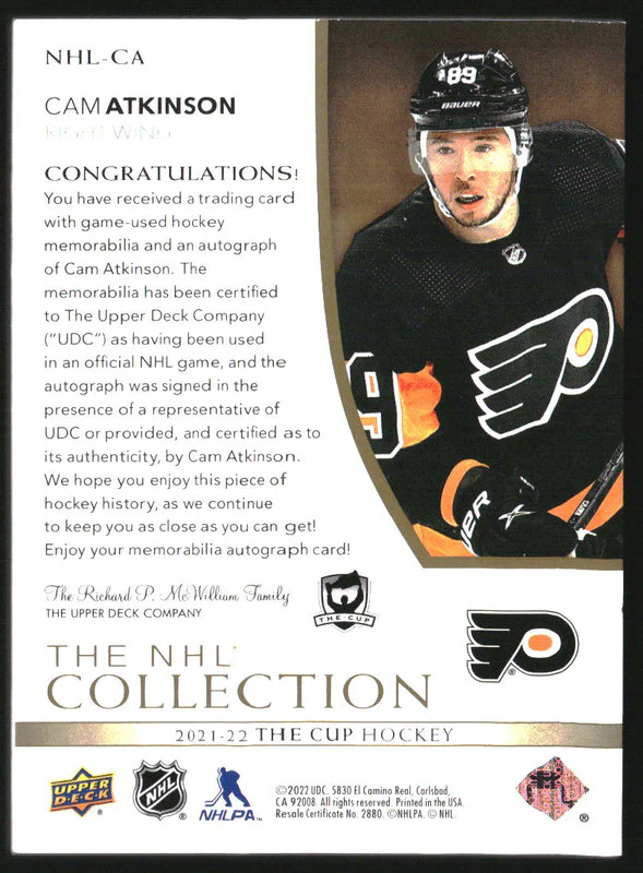 2021-22 The Cup The NHL Collection Autographs Cam Atkinson Auto /25 - Image 2