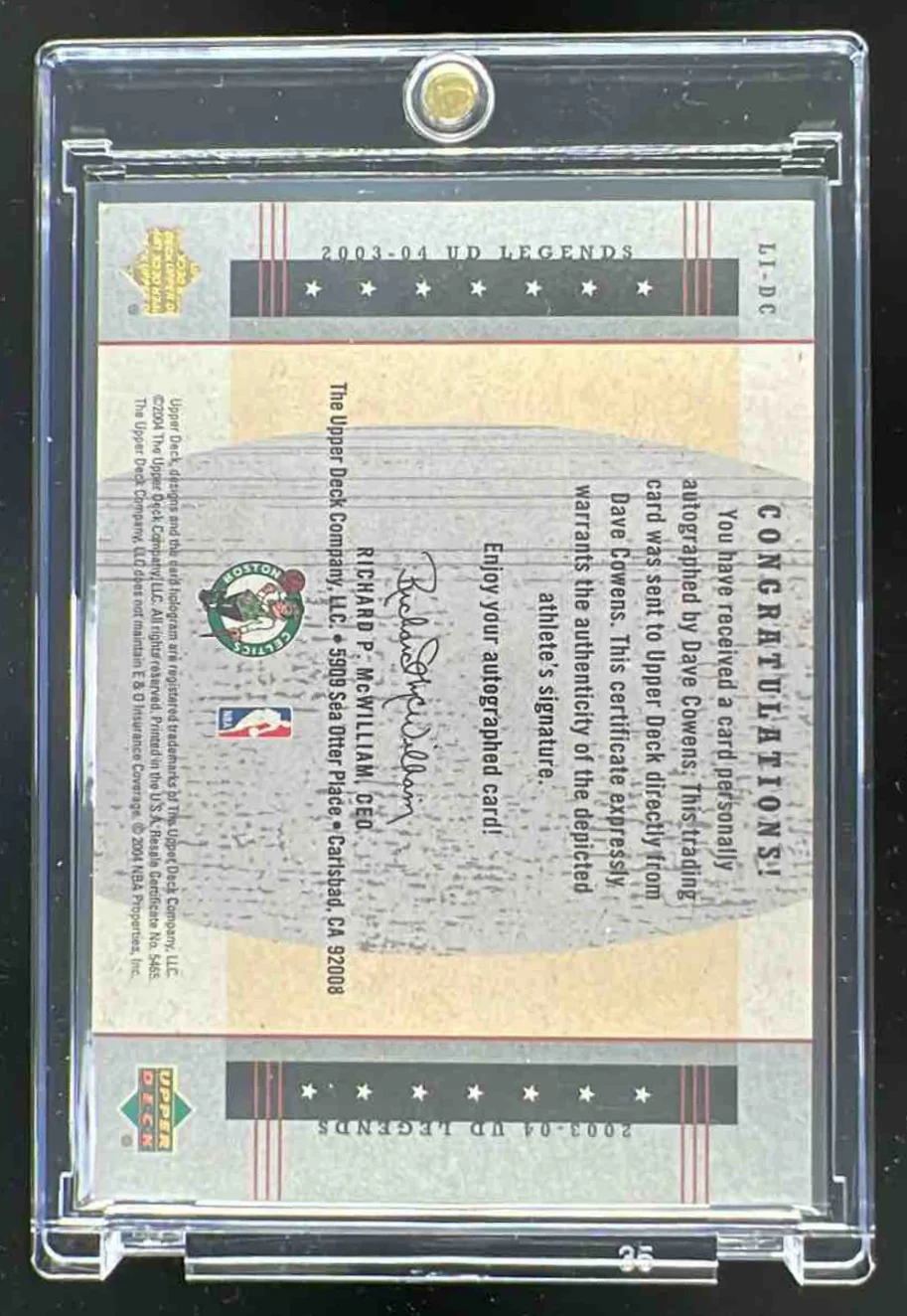 2003-04 Upper Deck Legends Legendary Inscriptions #LI-DC Dave Cowens Auto /100 - Image 2