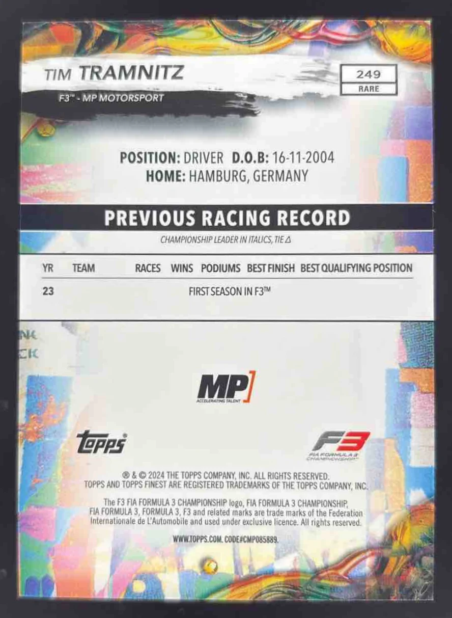 2024 Topps Finest Formula 1 Red/Black Vapor Refractors Tim Tramnitz Rare /10 - Image 2