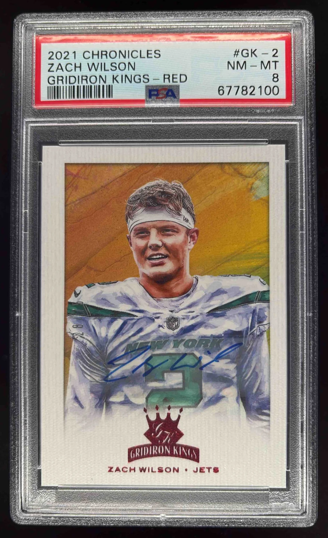 2021 Panini Chronicles Gridiron Kings Red #GK-2 Zach Wilson RC Auto PSA 8