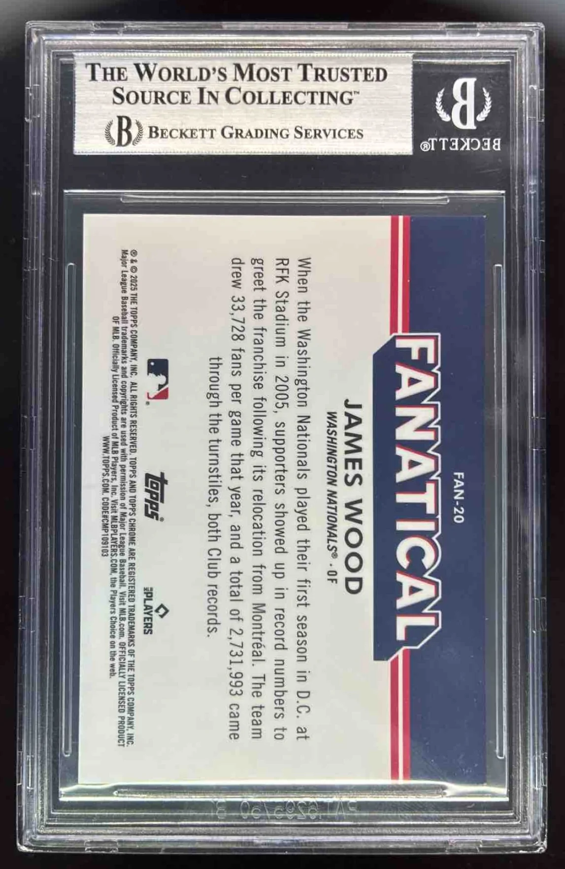 2025 Topps Chrome Fanatical Red Refractor #FAN-20 James Wood /5 BGS 9 - Image 2