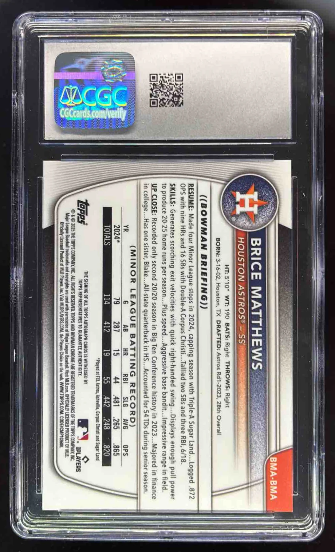 2025 Bowman Chrome Mega Box Gold Refractors Brice Matthews Auto /50 CGC 10 - Image 2