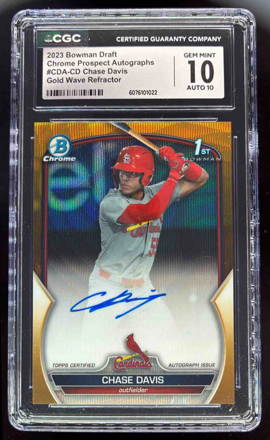 2023 Bowman Chrome Gold Wave Refractor #CDA-CD Chase Davis RC Auto /50 CGC 10
