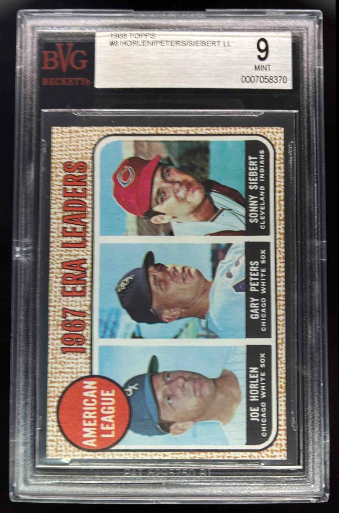 1968 Topps #8 American League Joe Horlen Gary Peters Sonny Siebert BGS 9