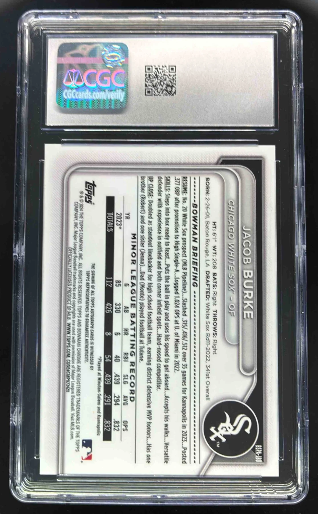 2024 Bowman Sapphire Chrome Green #BSPA-JBU Jacob Burke RC Auto /99 CGC 10 - Image 2