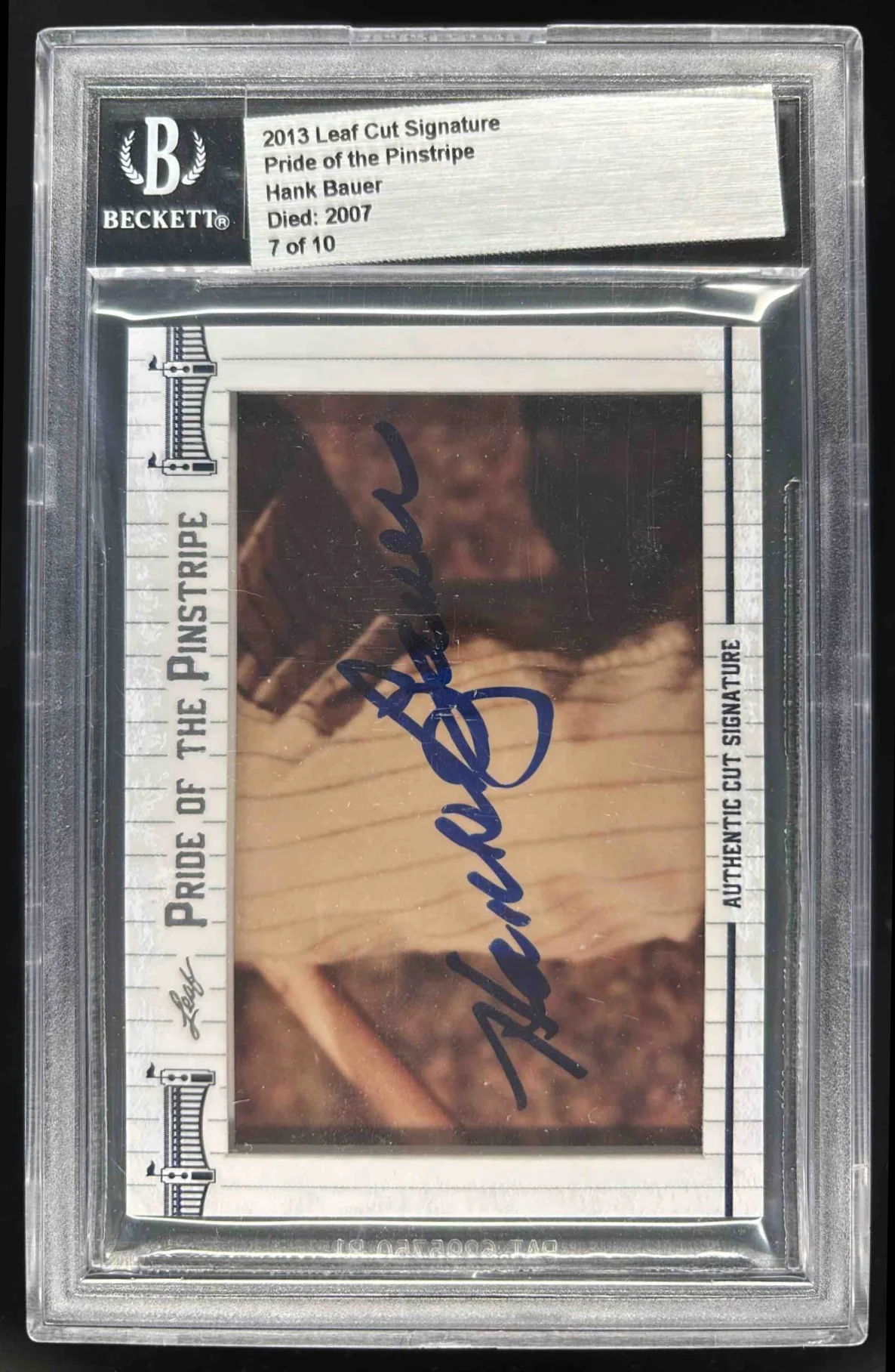2013 Leaf Cut Signature Pride of the Pinestripe Hank Bauer Auto BGS Authentic