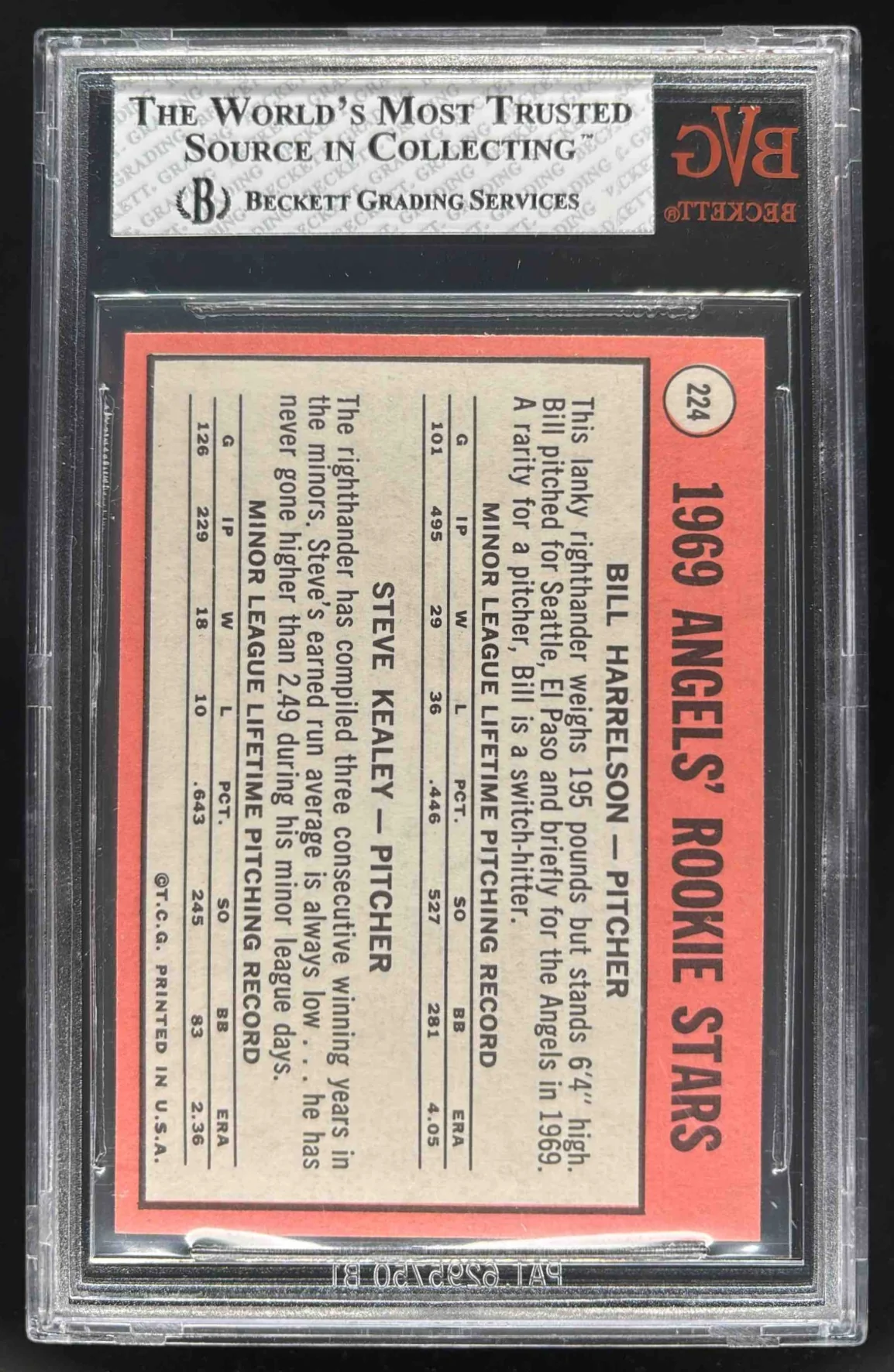 1969 Topps #224 Angels 1969 Rookie Stars Bill Harrelson Steve Kealey RC BGS 8 - Image 2