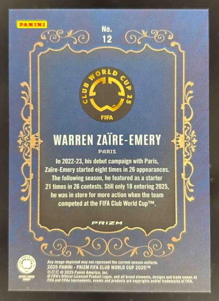 2025 Panini Prizm FIFA Club World Cup Pitch Crowns #12 Warren Zaire-Emery - Image 2