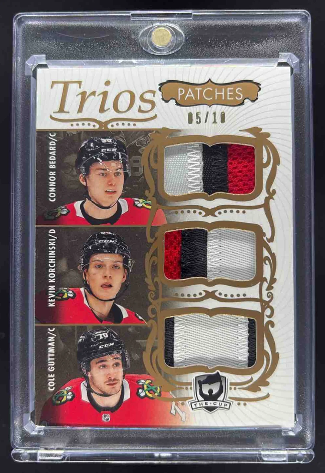 2023 The Cup Trios Gold Patch Connor Bedard Kevin Korchinski Cole Guttman /10