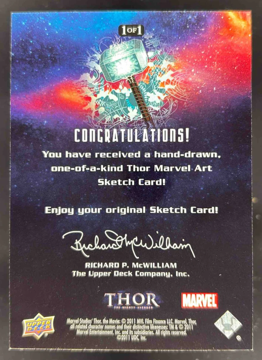 2011 Upper Deck Marvel Thor Sketch Card Artist Autograph Richard Pace Auto 1/1 - Image 2