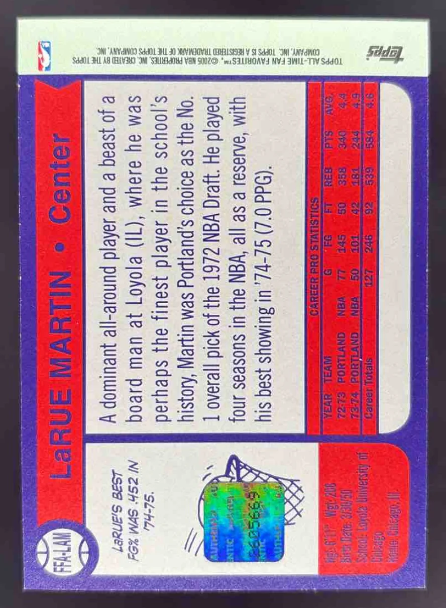 2005-06 Topps 1952 Style All Time Fan Favorites #FFA-LAM Larue Martin Auto - Image 2