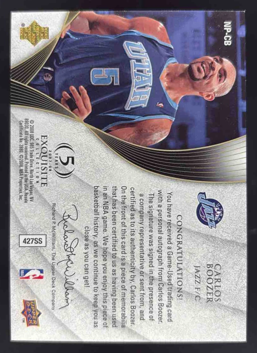 2007-08 Upper Deck Exquisite Collection Noble Nameplates Carlos Boozer Auto /25 - Image 2
