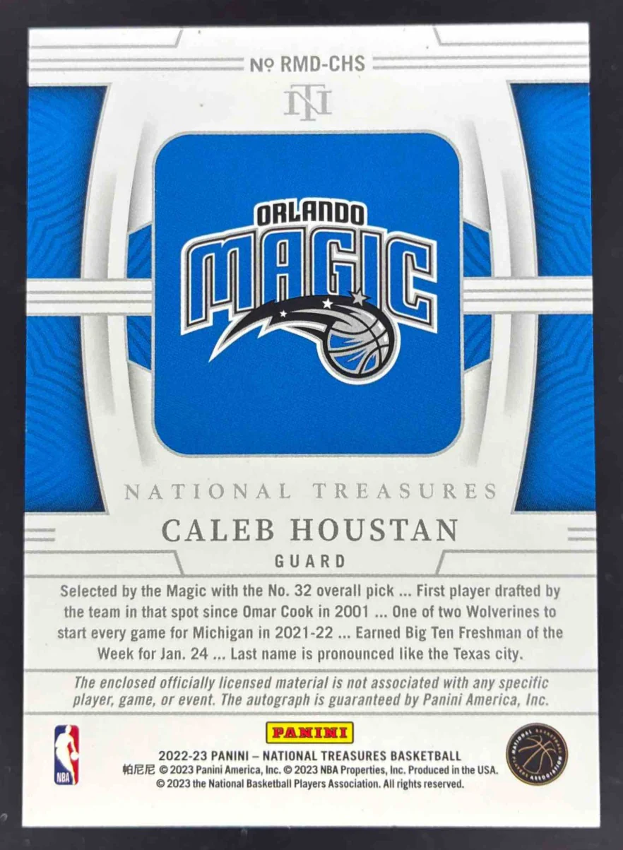 2022-23 National Treasures Rookie Materials Dual Prime Caleb Houstan RC Auto /25 - Image 2