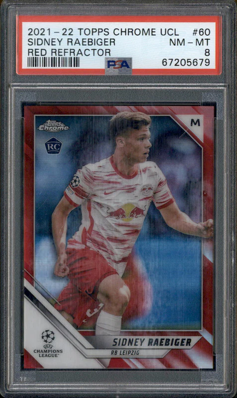 2021 Topps Chrome UCL Red Refractor #+60 Sidney Raebiger RC Rookie /10 PSA 8