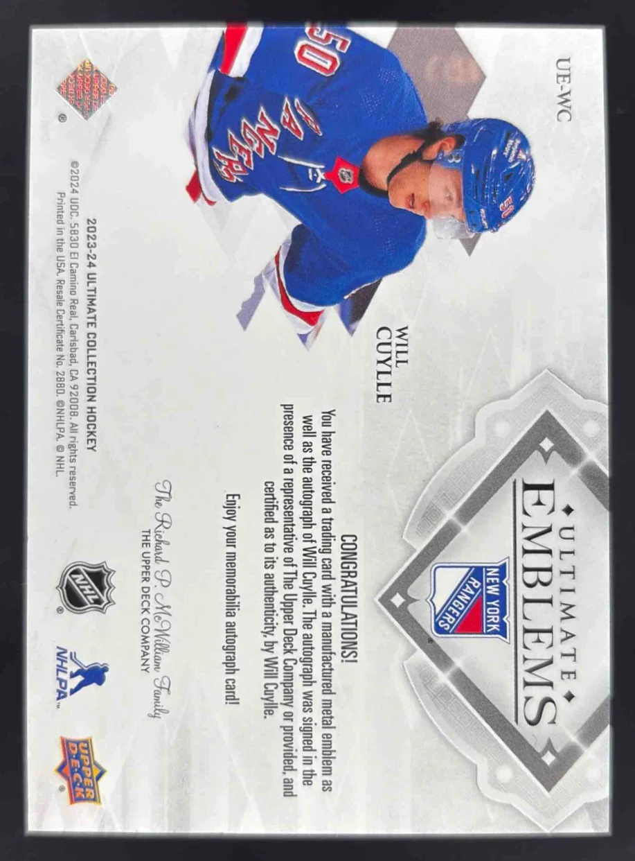 2023-24 Ultimate Collection Emblems Auto #UE-WC Will Cuylle Autograph RC Auto - Image 2