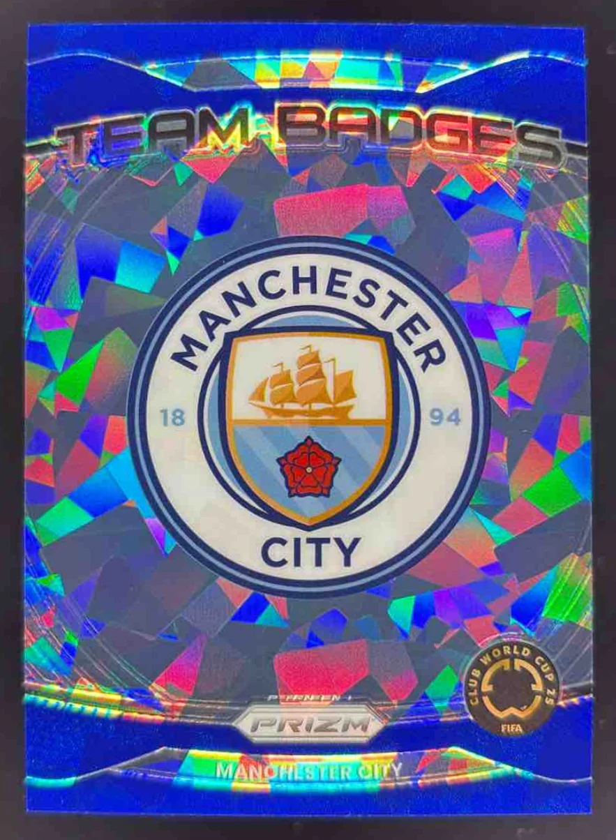 2025 Panini Prizm FIFA Club World Cup Team Badges Blue Ice Manchester City /99