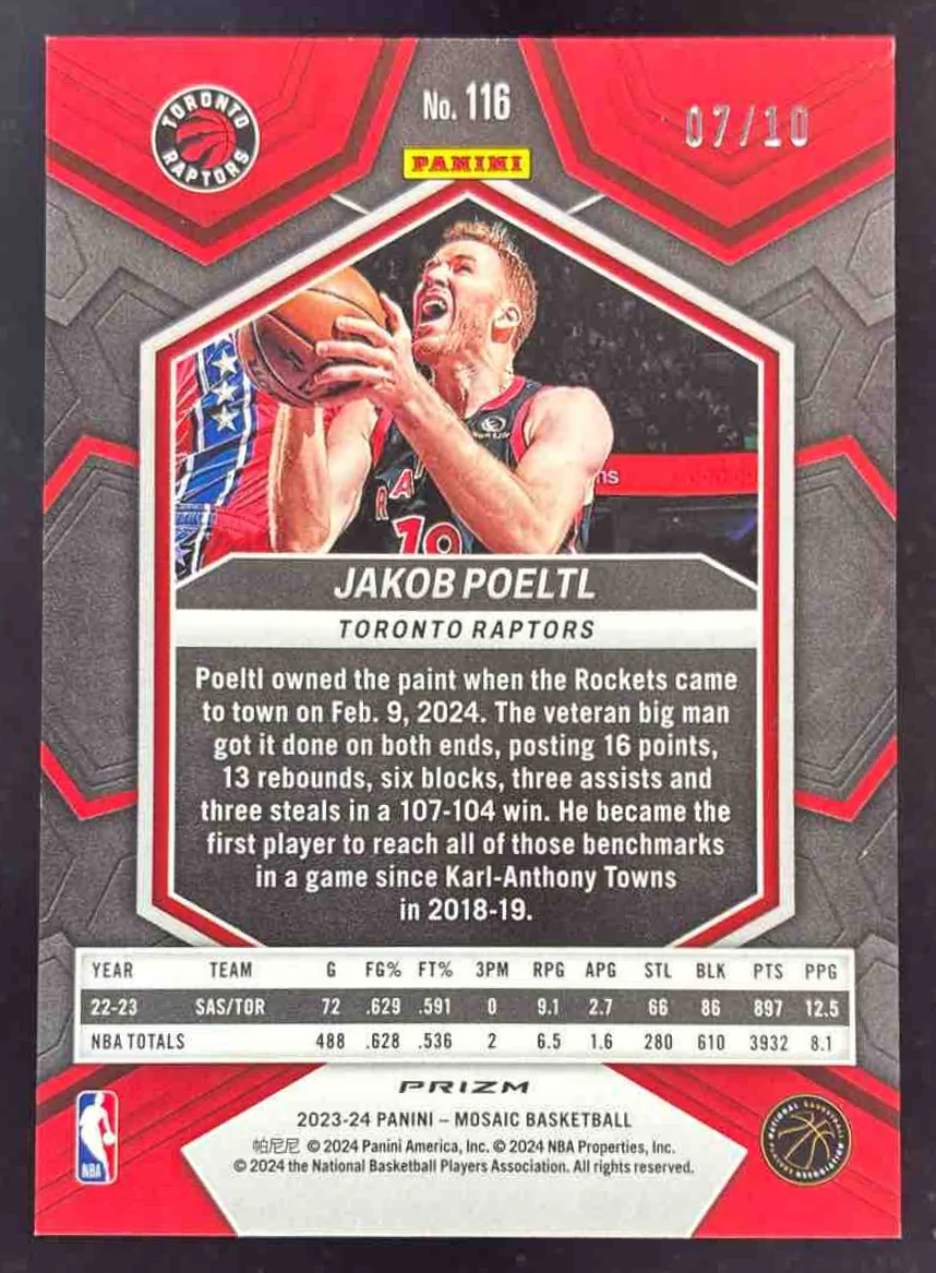 2023-24 Panini Mosaic Gold #116 Jakob Poeltl /10 - Image 2