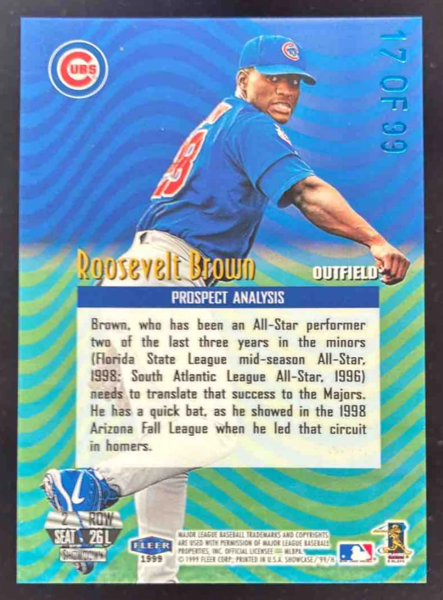 1999 Fleer Flair Showcase Legacy Collection Row 2 #26L Roosevelt Brown RC /99 - Image 2