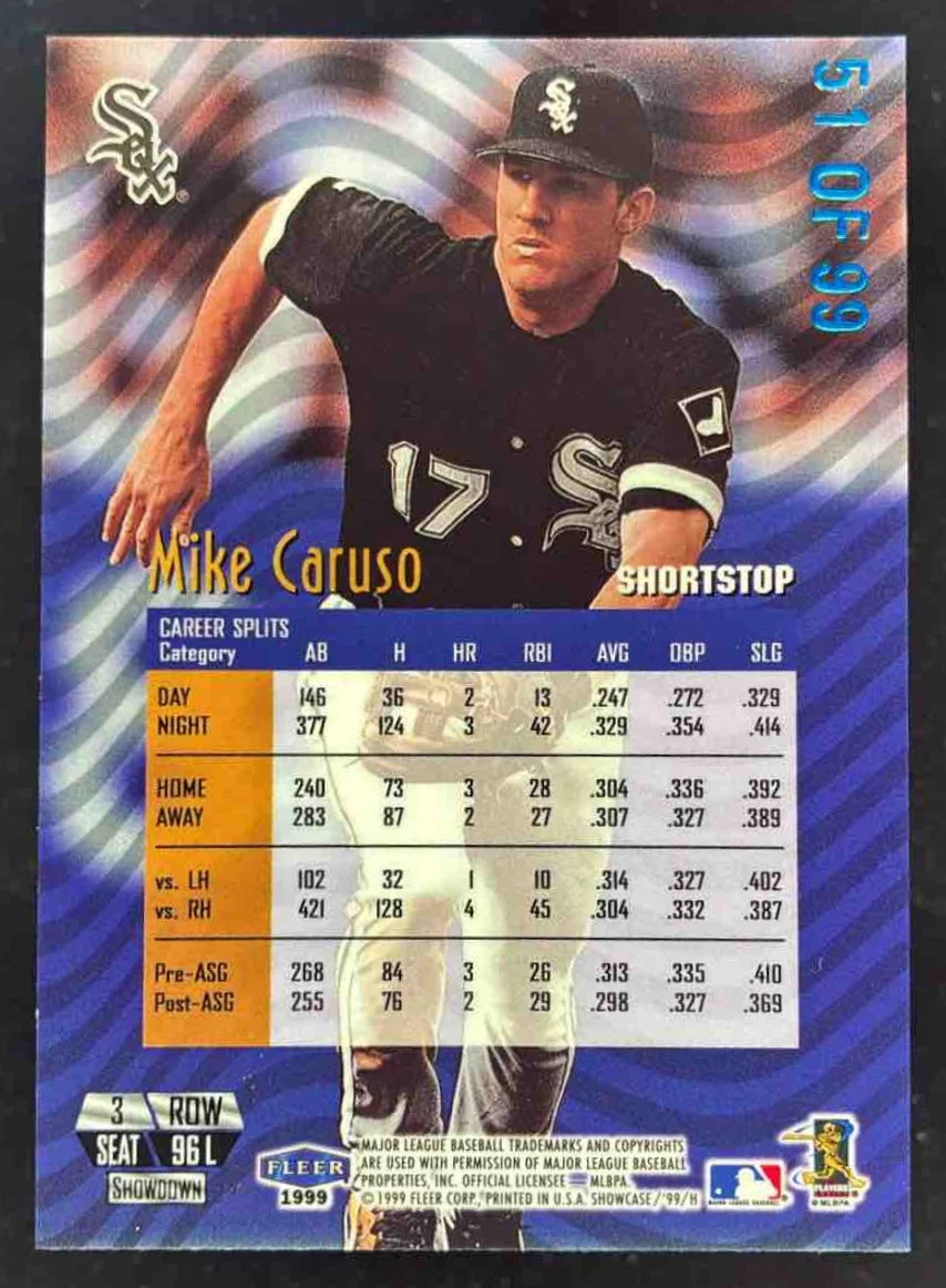 1999 Fleer Flair Showcase Legacy Collection Row 3 #96L Mike Caruso /99 - Image 2