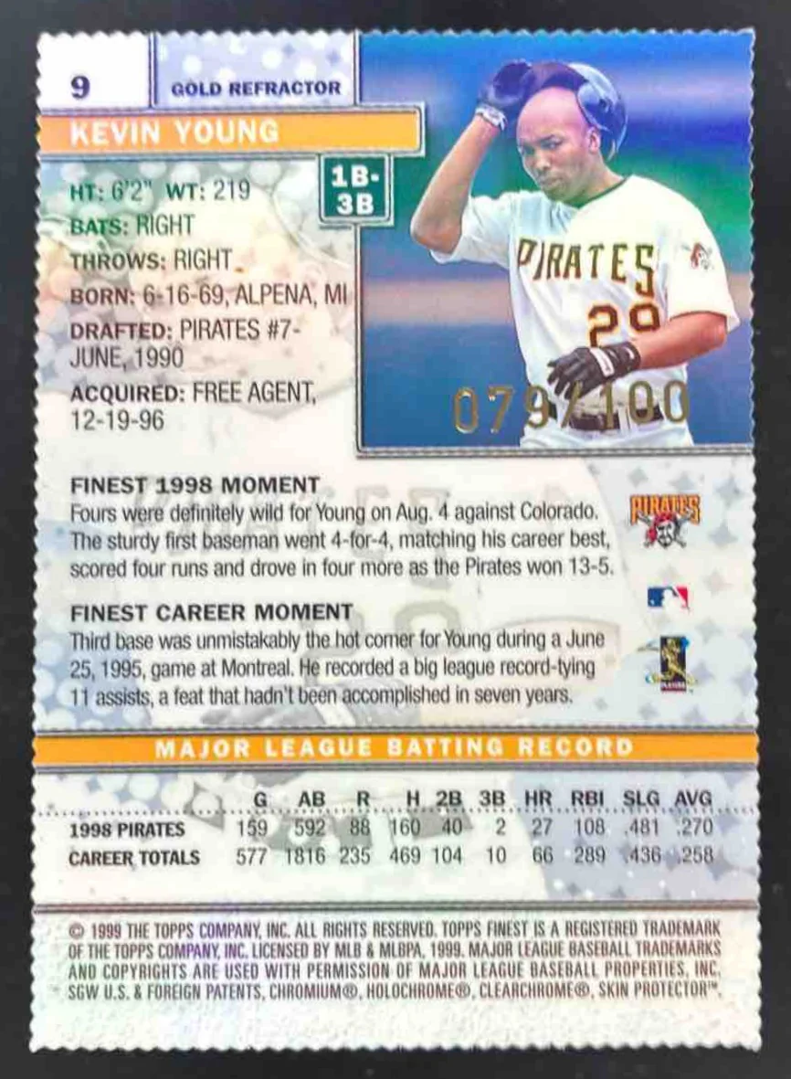 1999 Topps Finest Gold Refractors #9 Kevin Young /100 - Image 2
