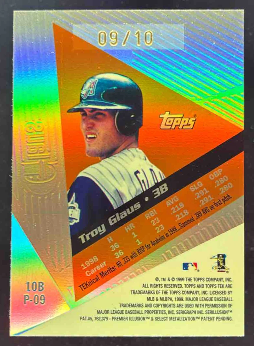 1999 Topps Tek Pattern 09 Gold #10B Troy Glaus RC /10 - Image 2
