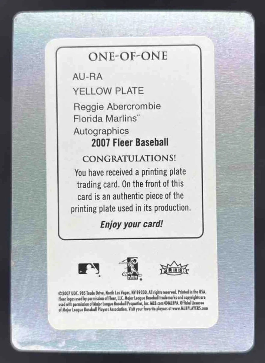 2007 Fleer Printing Plate Yellow #AU-RA Reggie Abercrombie 1/1 - Image 2